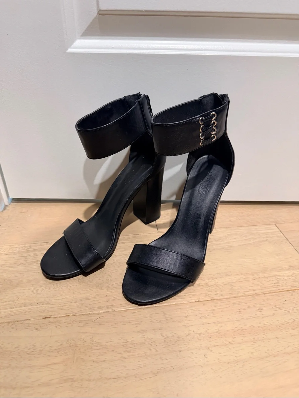 Women's Black Ankle-Strap Block Heel Sandals